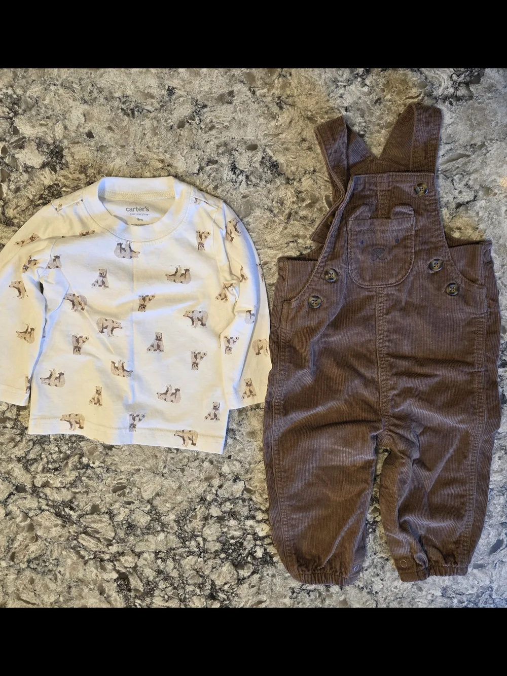 Carter's 9M Corduroy Bear Pocket Overalls - Brown, New Without Tags